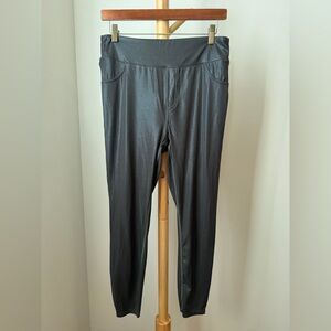 Halara Black Shimmer Leggings Faux Leather Metallic Pants Size Large Slimming